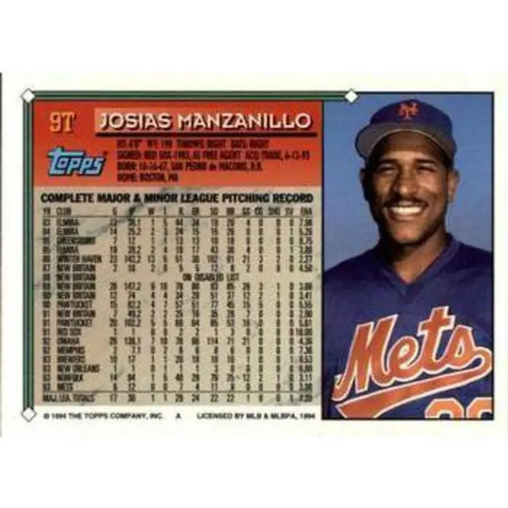 1994 Topps Traded Josias Manzanillo 9T New York Mets